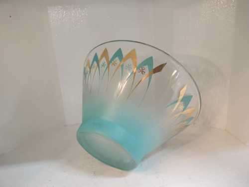Vintage Anchor Hocking Mid Century Atomic Chip Serving Bowl, Blue & Gold