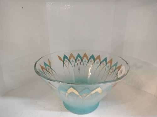 Vintage Anchor Hocking Mid Century Atomic Chip Serving Bowl, Blue & Gold