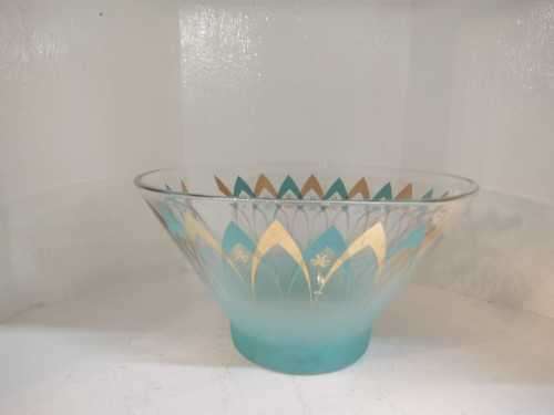 Vintage Anchor Hocking Mid Century Atomic Chip Serving Bowl, Blue & Gold