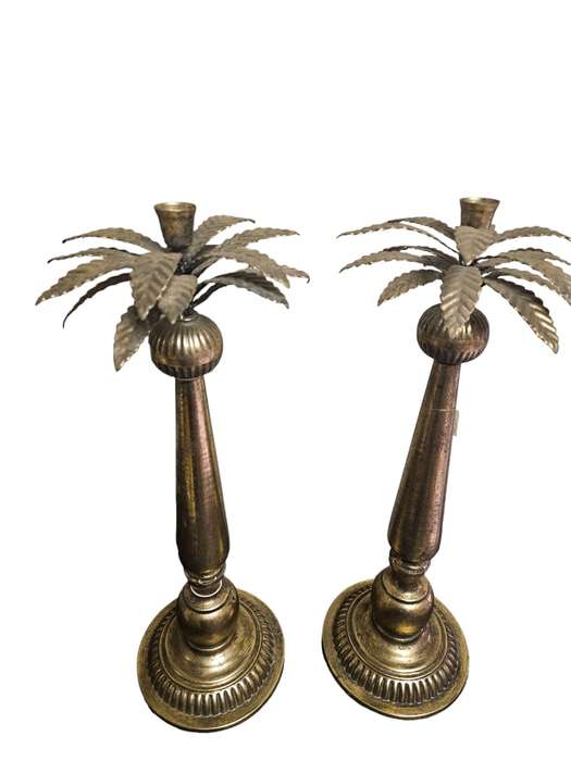 Pair of Metal Candle Sticks with a gold tone