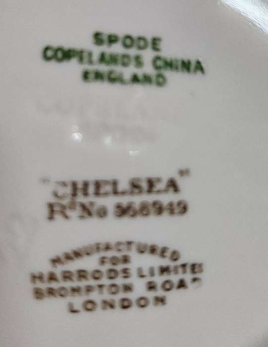 SPODE Copelands China England `Chelsea` Manufactured for Harrods Limited Brompton Road London