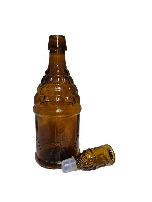 Vintage Amber Grapes and Drum Glass Bottle