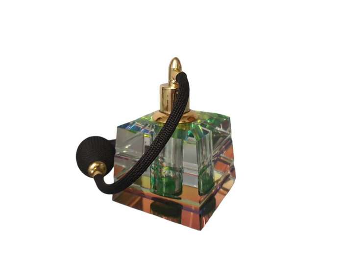 Coloured Crystal Perfume Bottle With Bulb And Tassel Spray