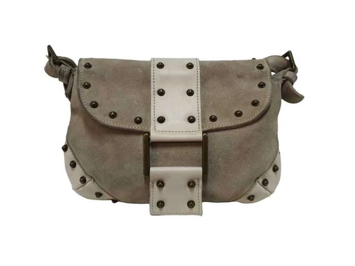 Suede and leather shoulder clutch