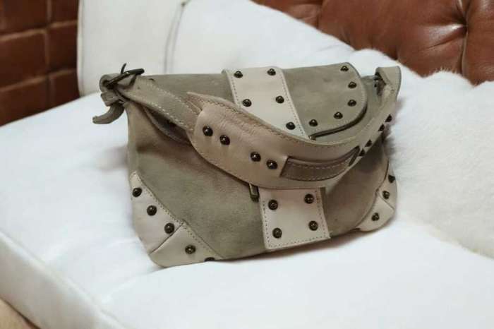 Suede and leather shoulder clutch
