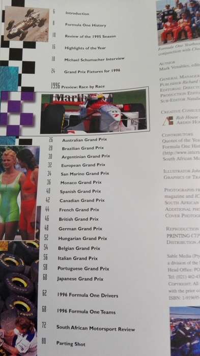 FORMULA ONE YEAR BOOK 1995 /1996  Mark Venables (includes a Chapter on South African Motorsport )