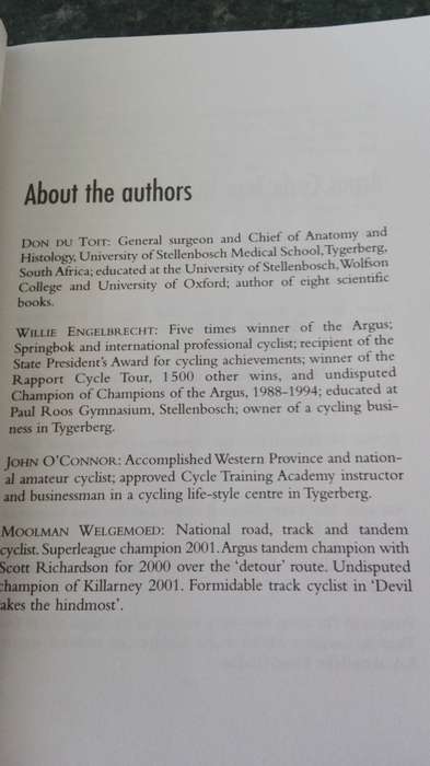 RIDE YOUR BEST ARGUS EVER Don du Toit Willie Engelbrecht John O Connor Moolman ( cycling ) Welgemoed