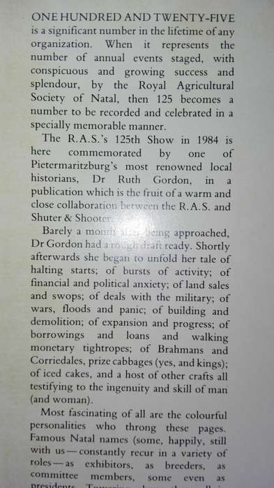 2 Books A History of the Royal Agricultural Society of Natal plus Natal`s Royal Show Ruth Gordon