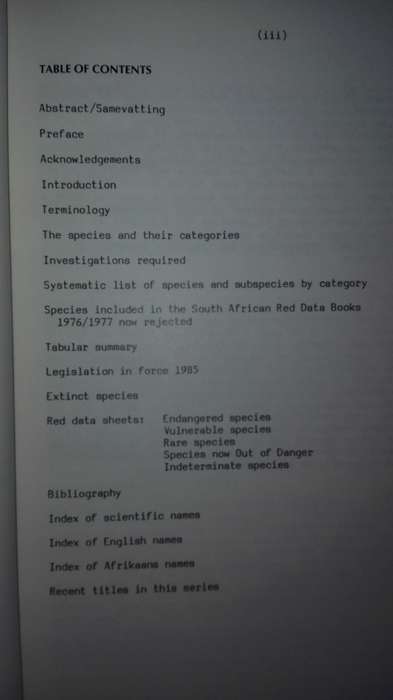 South African Red Data Book Terrestrial Mammals  Reay H N Smithers  Report No 125