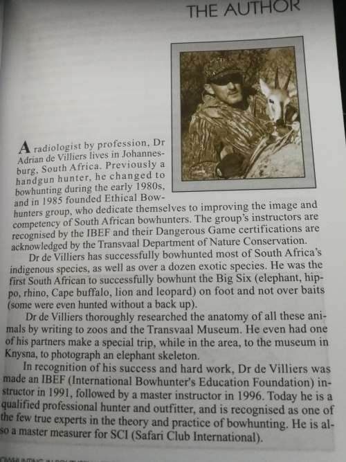 BOWHUNTING in SOUTHERN AFRICA Dr Adrian de Villiers Signed Numbered 929/1000 Edition Bow Hunting