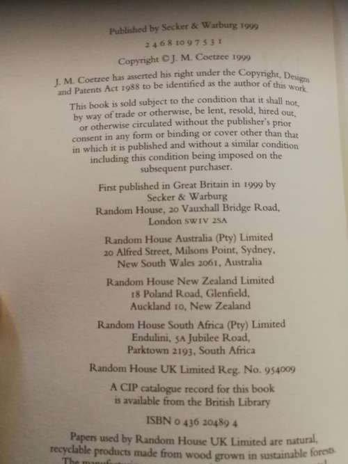 DISGRACE J M COETZEE  ( First Edition  Hard cover )