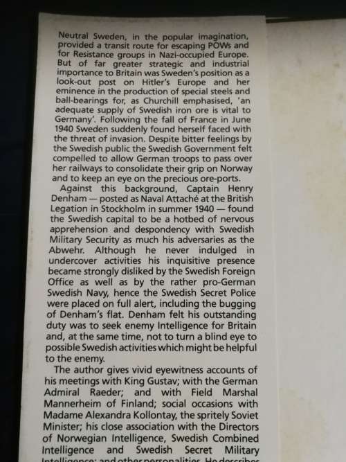 INSIDE THE NAZI RING HENRY DENHAM A Naval Attache in Sweden 1940 -1945 WW2 WWII