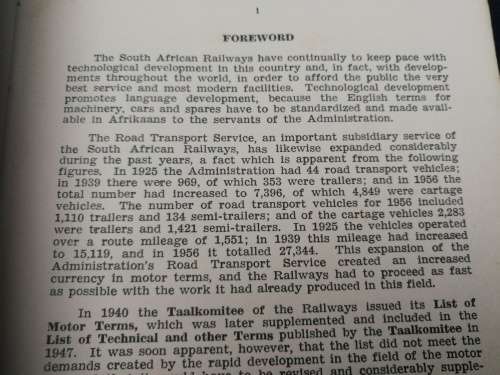 SOUTH AFRICAN RAILWAYS MOTOR TERMS SUID AFRIKAANSE SPOORWEE MOTORTERME 1956
