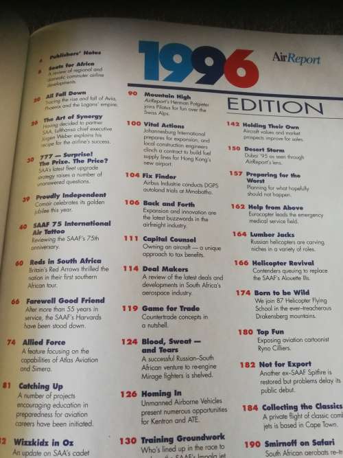 AIRREPORT 1996 South Africa`s Aerospace Yearbook HERMAN POTGIETER ( Air Report aviation )