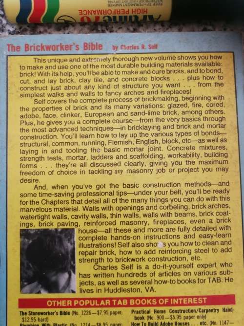 THE BRICKWORKER`S BIBLE  by CHARLES R SELF ( brick laying building construction guide   )