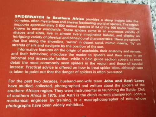 SPIDERWATCH IN SOUTHERN AFRICA ASTRI & JOHN LEROY   First Edition 2000  ( Spiders )