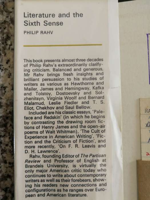 LITERATURE AND THE SIXTH SENSE PHILIP RAHV 1970