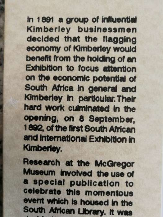 THE 1892 SOUTH AFRICAN & INTERNATIONAL EXHIBITION KIMBERLEY 1992