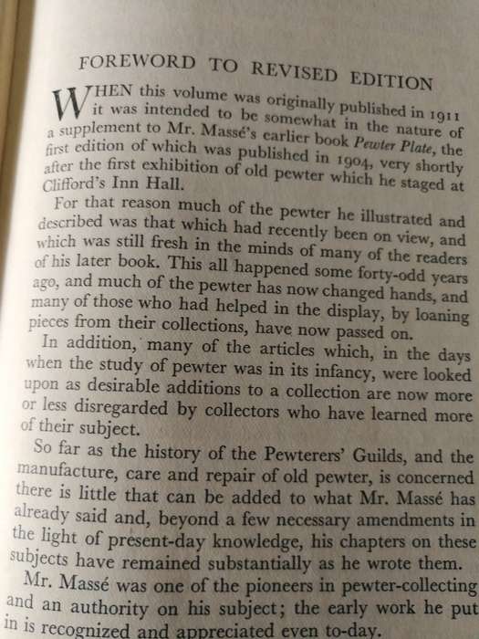 CHATS ON PEWTER H J L J MASSE Edited and Revised by Ronald F MICHAELIS Revised Ed. 1949