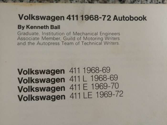 VOLKSWAGON 411 OWNERS WORKSHOP MANUAL 1968 - 72 AUTOBOOK 865  please note the description