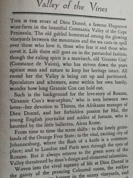 VALLEY OF THE VINES JOY PACKER  ( set in Constantia Valley Cape Town  )