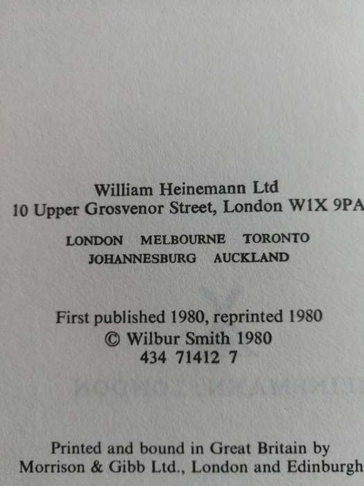 WILBUR SMITH A FALCON FLIES HEINEMAN 1980 Reprint  Edition