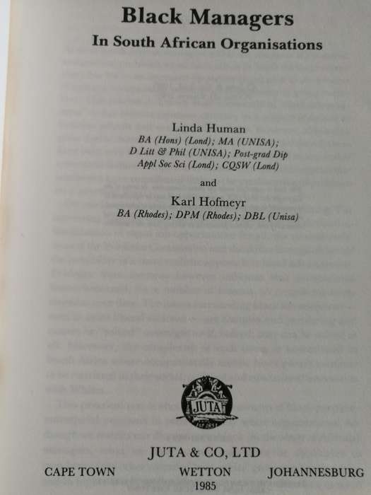 BLACK MANAGERS  in South African Organisations A Guide LINDA HUMAN & KARL HOFMEYR 1985
