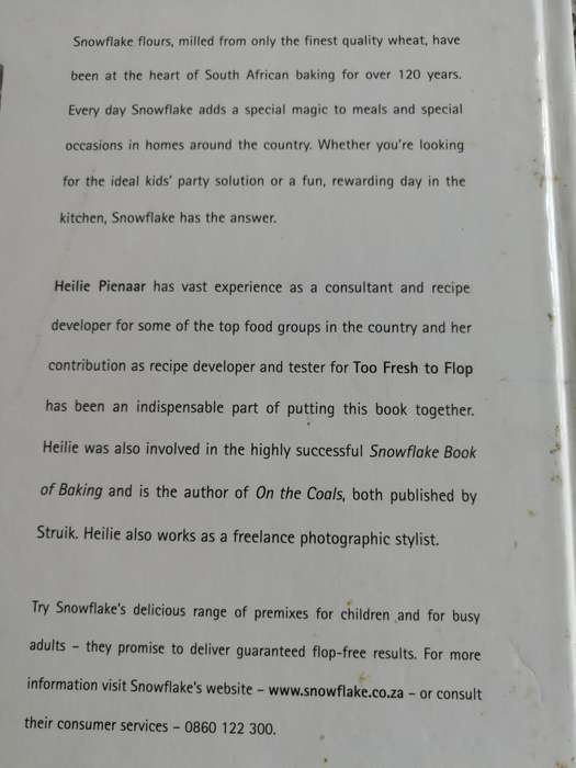 SNOWFLAKE FLOUR BAKING BOOK TOO FRESH TO FLOP HEILIE PIENAAR   breads cakes rusks biscuits cooking
