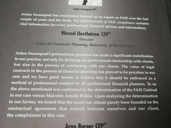 FUNDAMENTALS OF FAIS COMPLIANCE Financial Advisory & Intermediary Services ANTON SWANEPOEL Insurance
