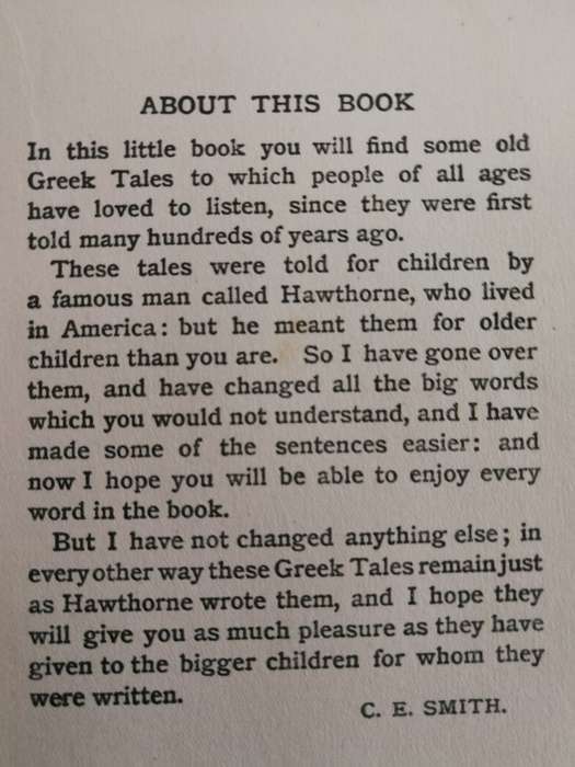 TANGLEWOOD TALES TOLD TO THE CHILDREN BY C E SMITH Pictures Olive Allen NATHANIEL HAWTHORNE