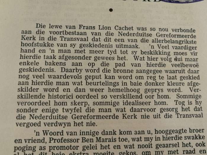 DIE LEWE VAN FRANS LION CACHET  Dr F KRIEL  1956 ( Die Sending ) ( NG KERK Transvaal )