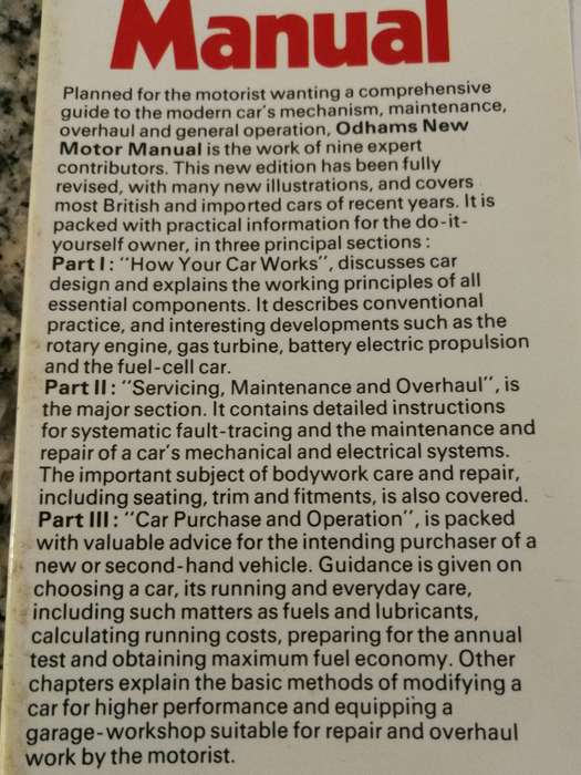ODHAMS NEW MANUAL Ed. LEONARD HOLMES How your car works , Servicing , Purchase Reprint 1977