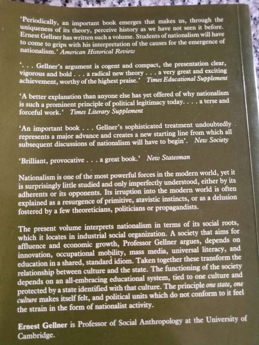 NATIONS AND NATIONALISM ERNEST GELLNER ( social anthropology  culture polotics )