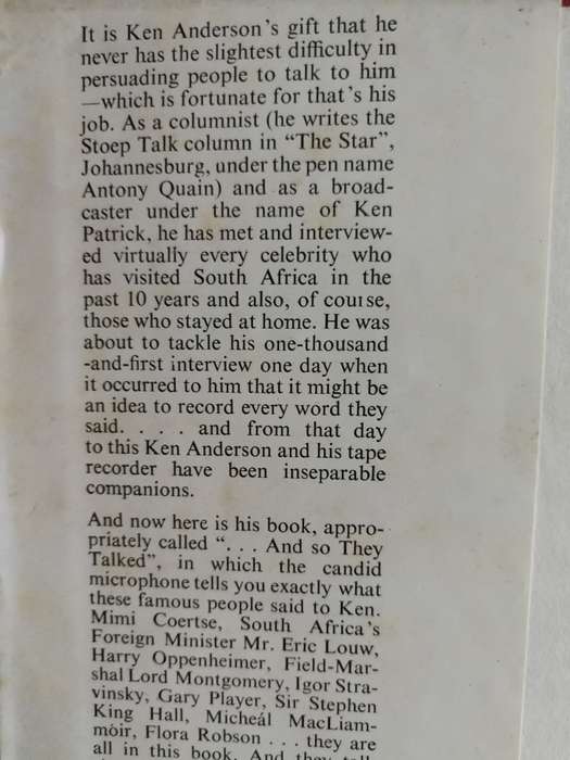 AND SO THEY TALKED KEN ANDERSON 1963 (  Antony Quain  - Interviews  famous people incl. Gary Player