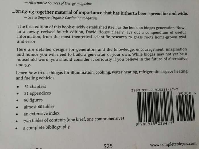 BIOGAS HANDBOOK BY DAVID HOUSE  ( Gas produces Methane  Farm manure )