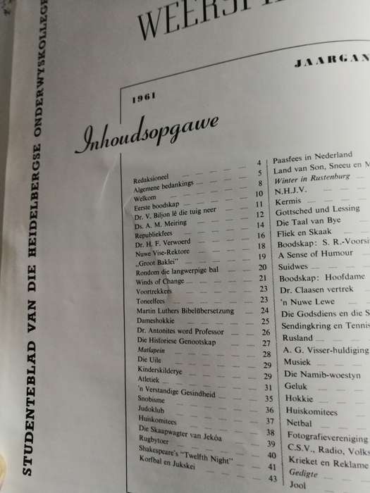 WEERSPIEELINGE  STUDENTEBLAD 1961  ONDERWYSKOLLEGE HEIDELBERG