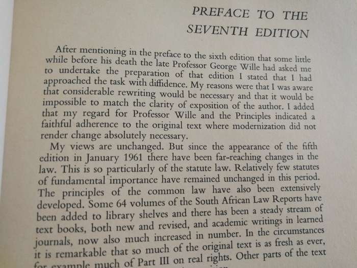 WILLE`S PRINCIPLES OF SOUTH AFRICAN LAW SEVENTH Edition J T R GIBSON Juta & Co Limited 1977