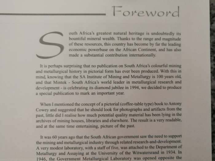 MINING AND METALLURGY IN SOUTH AFRICA A Pictorial History ANTONY COWEY 1994