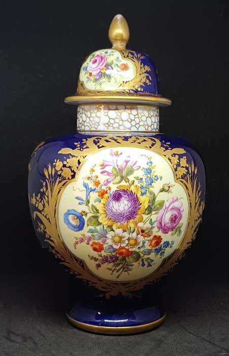 ANTIQUE DRESDEN JAR WITH LID