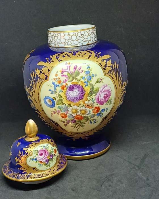 ANTIQUE DRESDEN JAR WITH LID