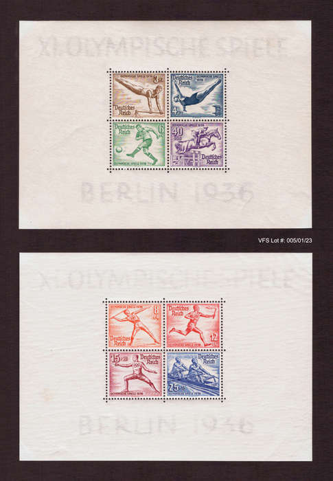 Germany Third Reich, Mini sheets 1936, Berlin Olympics, MNH*, SG MS613a + b, Est R7000 Ask R1200