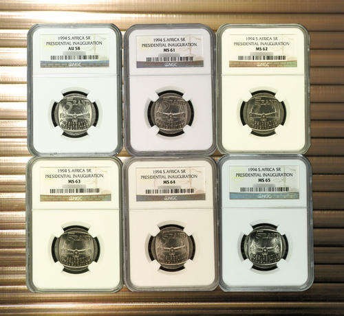 ***WOW NGC MANDELA INAUGURATION COINS MS61,MS65 & MORE: BUILDINGS IN FRONT-BID PER COIN***