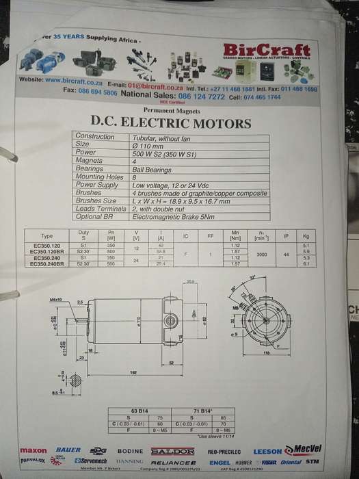 Bircraft 350W 12v/24v DC Electric Permanent Magnet Motor