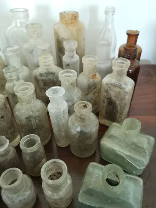 Assorted Vintage Bottles - JOB LOT of 35 Bottles, Jars and lids