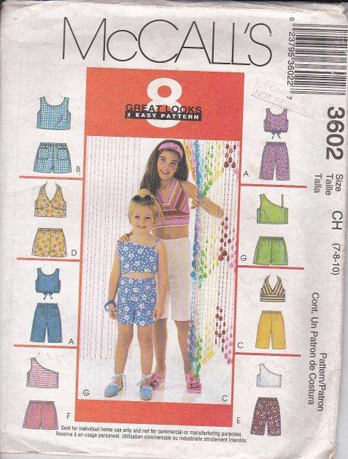 McCalls sewing  pattern no 3602 size CH(7,8,10)