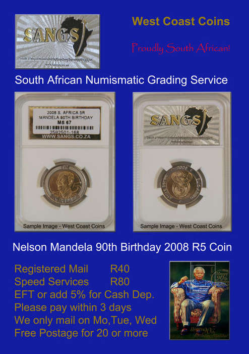 MS67 -2008 - MANDELA 90TH BIRTHDAY- 20 available BID PER COIN! FREE POSTAGE FOR 20 +