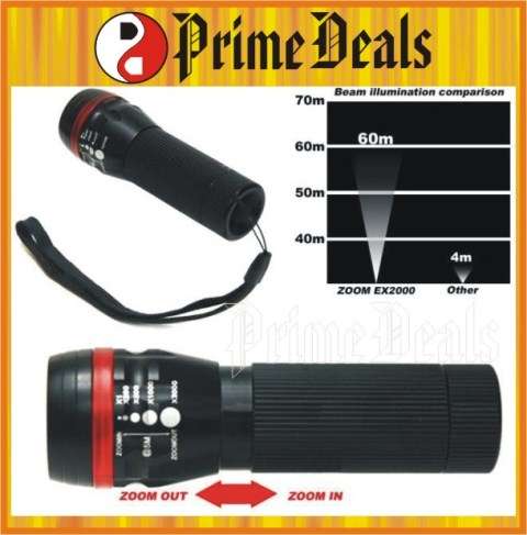 4 Units to GO!!! Q5 LED S.O.S. 200Lm ZOOM / SIGNAL FLASHLIGHT - SHOCKPROOF - 3 Zoom Modes! BRIGHT!