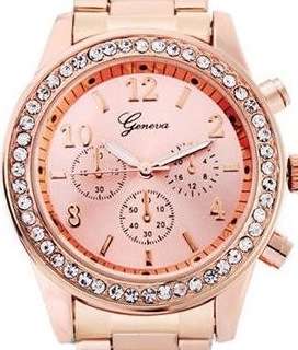 GENEVA Crystal Accented Rose Gold Ladies Watch