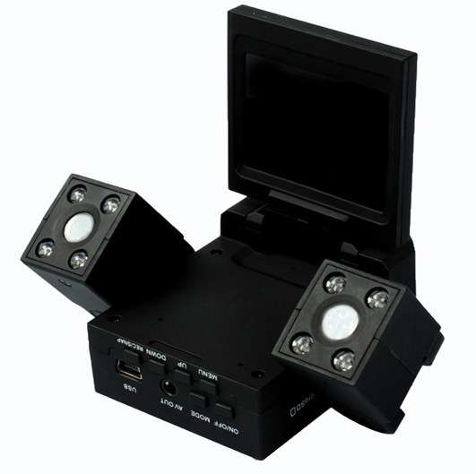 Special Design Dual Camera Car DVR Recorder 2.0"LCD 270 degree Rotation+Double LED Light for Night V
