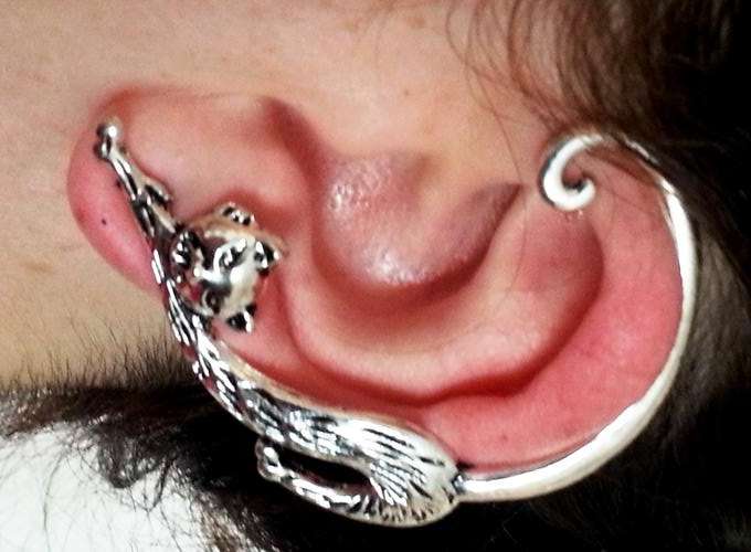 Cat wrap around earring / ear cuff Silver
